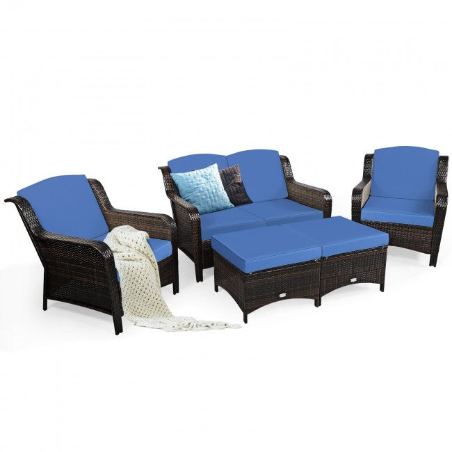 5 Pieces Patio Rattan Sofa Set outdoor conversation set with Cushion and Ottoman