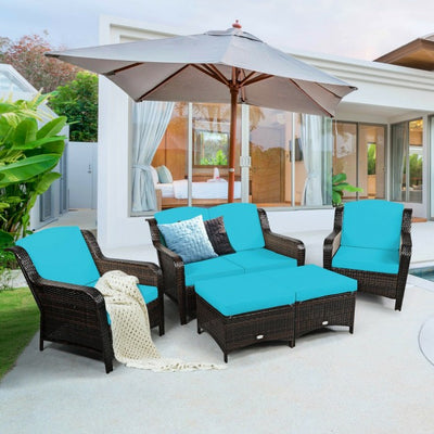 5 Pieces Patio Rattan Sofa Set outdoor conversation set with Cushion and Ottoman