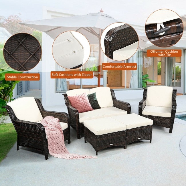 5 Pieces Patio Rattan Sofa Set outdoor conversation set with Cushion and Ottoman