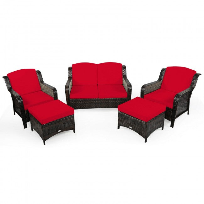 5 Pieces Patio Rattan Sofa Set outdoor conversation set with Cushion and Ottoman