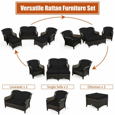 5 Pieces Patio Rattan Sofa Set outdoor conversation set with Cushion and Ottoman