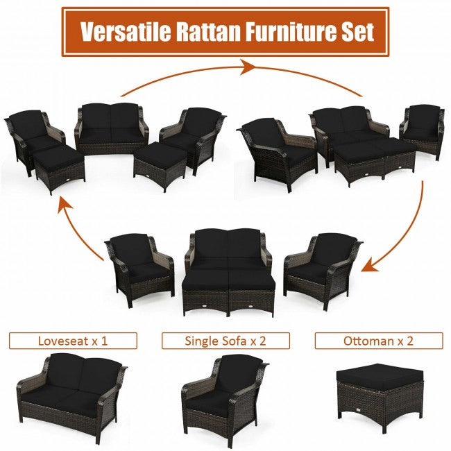 5 Pieces Patio Rattan Sofa Set outdoor conversation set with Cushion and Ottoman