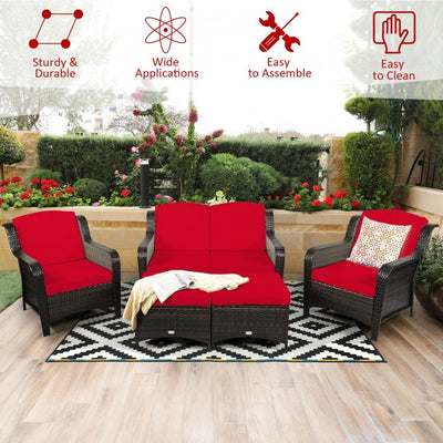 5 Pieces Patio Rattan Sofa Set outdoor conversation set with Cushion and Ottoman