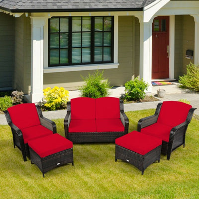 5 Pieces Patio Rattan Sofa Set outdoor conversation set with Cushion and Ottoman