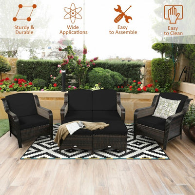 5 Pieces Patio Rattan Sofa Set outdoor conversation set with Cushion and Ottoman