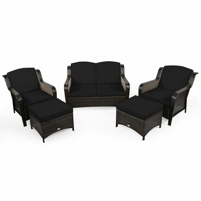 5 Pieces Patio Rattan Sofa Set outdoor conversation set with Cushion and Ottoman