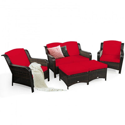 5 Pieces Patio Rattan Sofa Set outdoor conversation set with Cushion and Ottoman