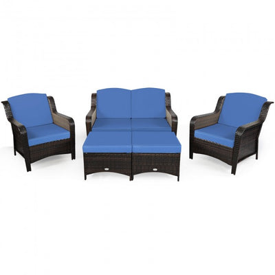 5 Pieces Patio Rattan Sofa Set outdoor conversation set with Cushion and Ottoman