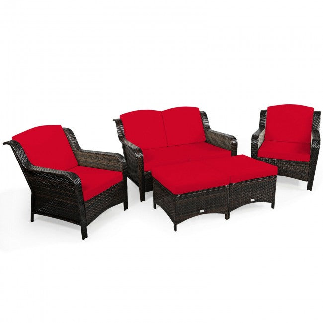 5 Pieces Patio Rattan Sofa Set outdoor conversation set with Cushion and Ottoman