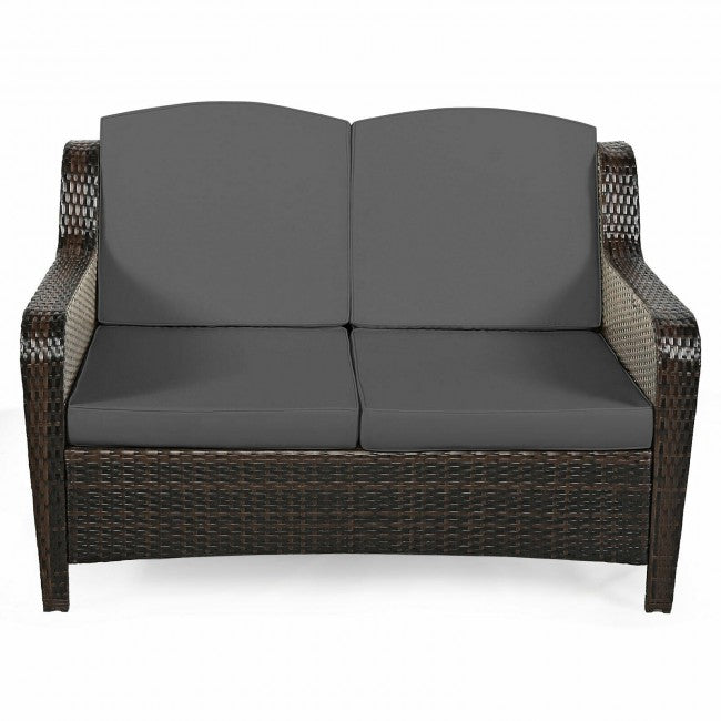 5 Pieces Patio Rattan Sofa Set outdoor conversation set with Cushion and Ottoman