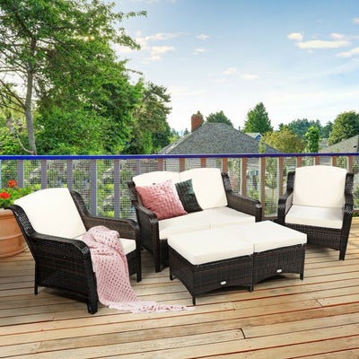 5 Pieces Patio Rattan Sofa Set outdoor conversation set with Cushion and Ottoman