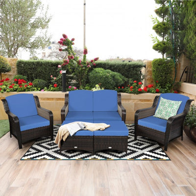 5 Pieces Patio Rattan Sofa Set outdoor conversation set with Cushion and Ottoman