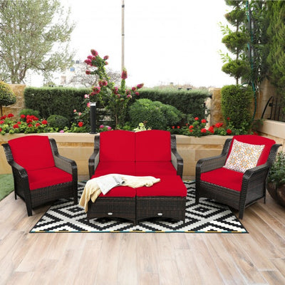 5 Pieces Patio Rattan Sofa Set outdoor conversation set with Cushion and Ottoman