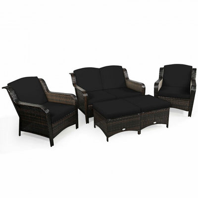 5 Pieces Patio Rattan Sofa Set outdoor conversation set with Cushion and Ottoman