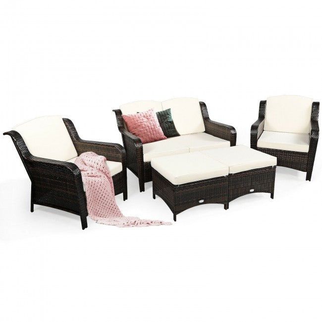 5 Pieces Patio Rattan Sofa Set outdoor conversation set with Cushion and Ottoman