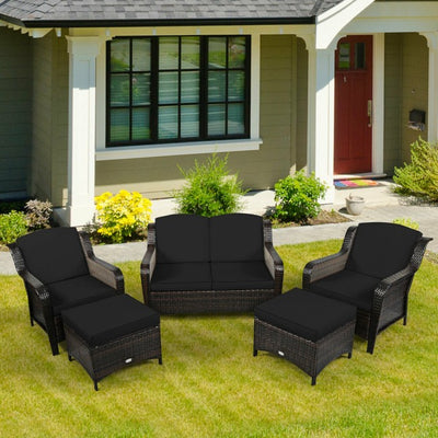 5 Pieces Patio Rattan Sofa Set outdoor conversation set with Cushion and Ottoman
