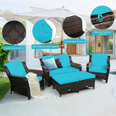 5 Pieces Patio Rattan Sofa Set outdoor conversation set with Cushion and Ottoman