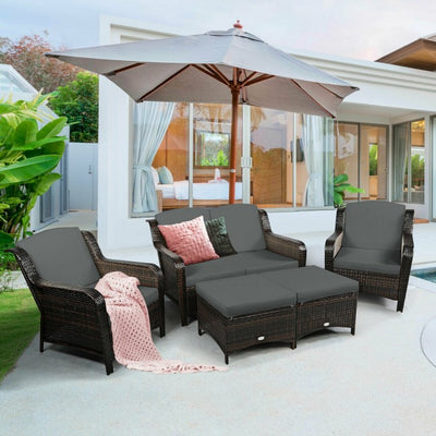 5 Pieces Patio Rattan Sofa Set outdoor conversation set with Cushion and Ottoman