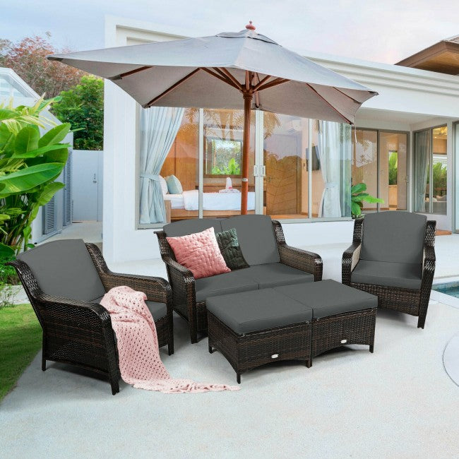 5 Pieces Patio Rattan Sofa Set outdoor conversation set with Cushion and Ottoman