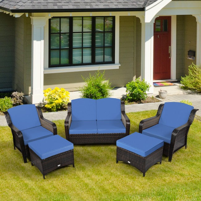 5 Pieces Patio Rattan Sofa Set outdoor conversation set with Cushion and Ottoman