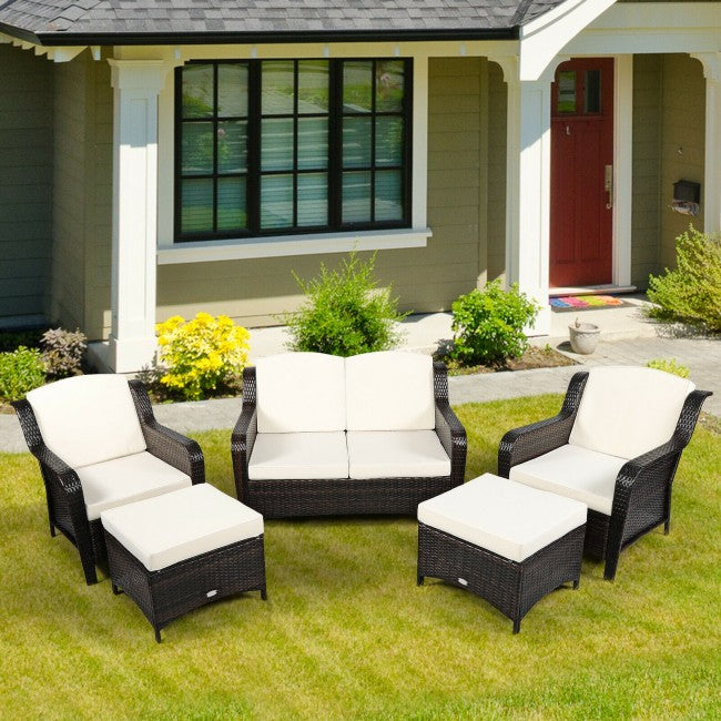 5 Pieces Patio Rattan Sofa Set outdoor conversation set with Cushion and Ottoman