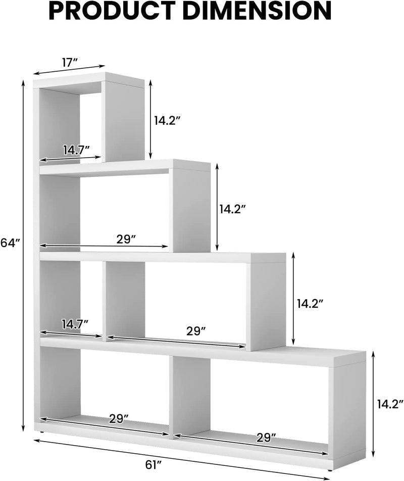 5 Tier Wooden Storage Bookshelf L Shaped Freestanding Ladder Corner Bookcase Display Shelf with 6 Cubes for Home Office