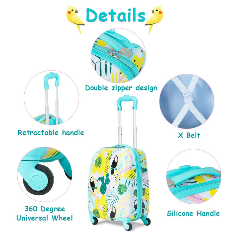 2 Pieces Kids Luggage Set 12-inch Backpack and 16-inch Rolling Suitcase Travel