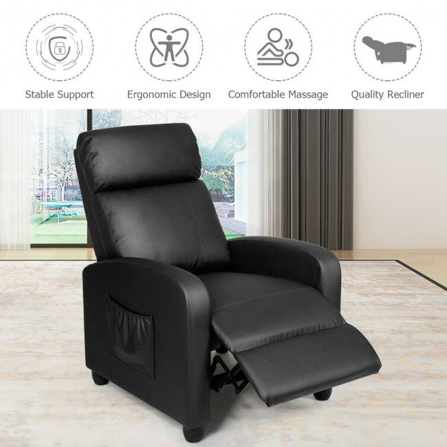 Single Recliner Chair Wingback Chair Home Theater Seating with Massage Function and Side Pocket