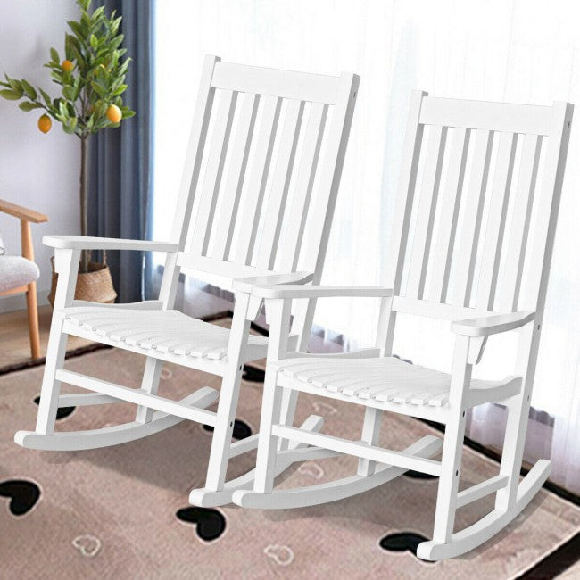 Oversized Wooden Porch Rocking Chair High Back Slat Reclining Seat