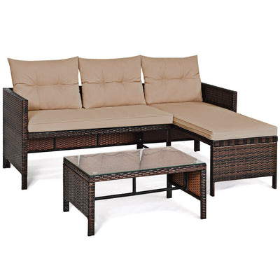 3 Piece Outdoor Patio Corner Rattan Sofa Set