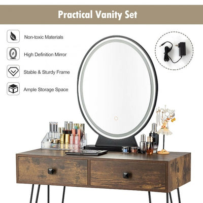 Vanity Table Set Makeup Dressing Desk with Touch Screen Adjustable Brightness Mirror and Cushioned Stool