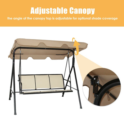 3 Person Steel Frame Patio Swing with Polyester Angle and Adjustable Canopy