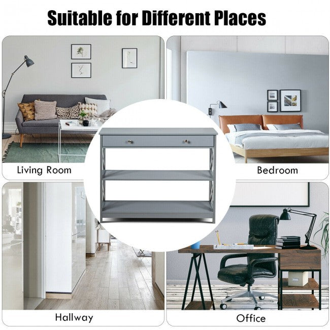 3-Tier Side Console Table Entryway Table Narrow Accent Table with Drawer and Storage Shelves
