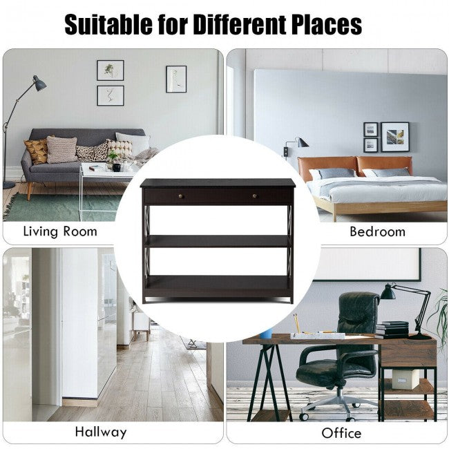 3-Tier Side Console Table Entryway Table Narrow Accent Table with Drawer and Storage Shelves