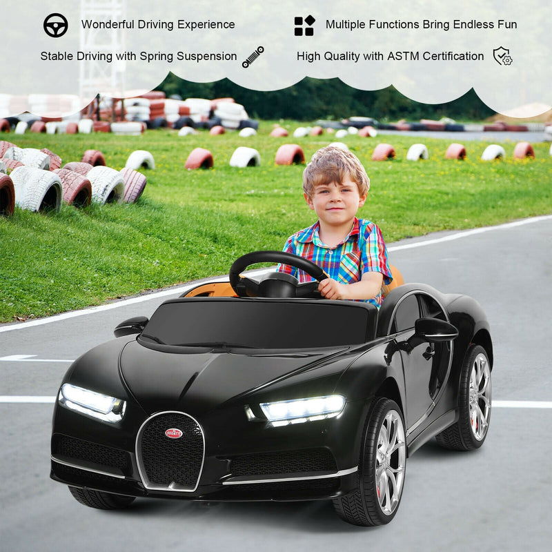 12V Licensed Bugatti Chiron Kids Ride on Car with Storage Box and MP3 Chairliving
