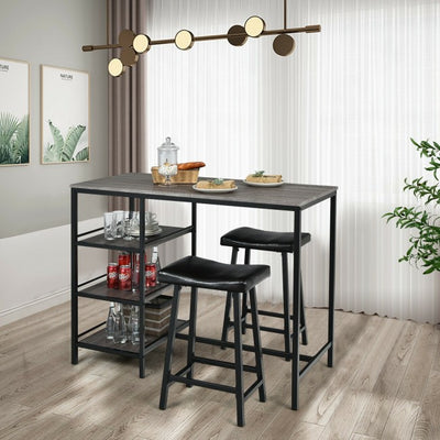 3 Pieces Dining Table Set with Pub Counter Height and Storage Shelves