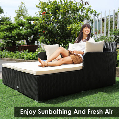 Outdoor Patio Rattan Daybed Thick Pillows Cushioned Sofa Furniture