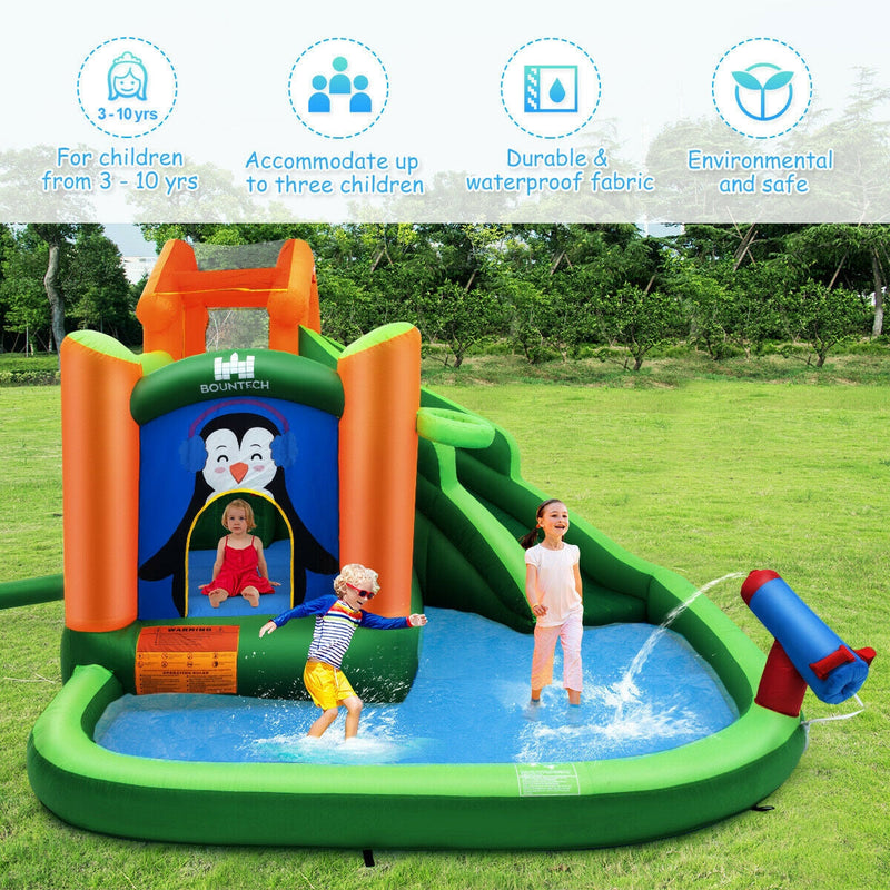 Inflatable Water Park Bouncer with Climbing Wall Splash Pool Water Cannon