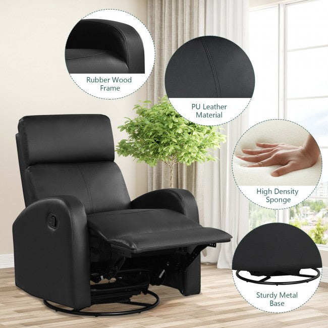Single Recliner Chair Swivel Rocker Sofa Home Theater Seating with Padded Seat Backrest and Footrest