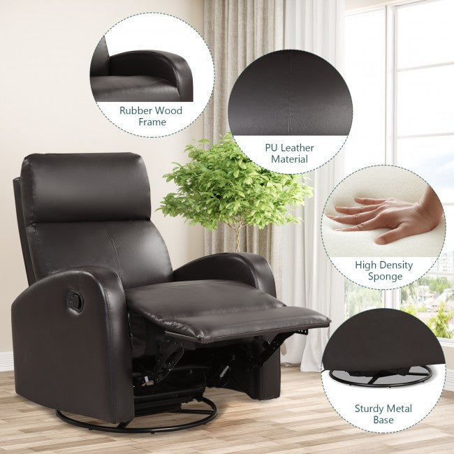 Single Recliner Chair Swivel Rocker Sofa Home Theater Seating with Padded Seat Backrest and Footrest