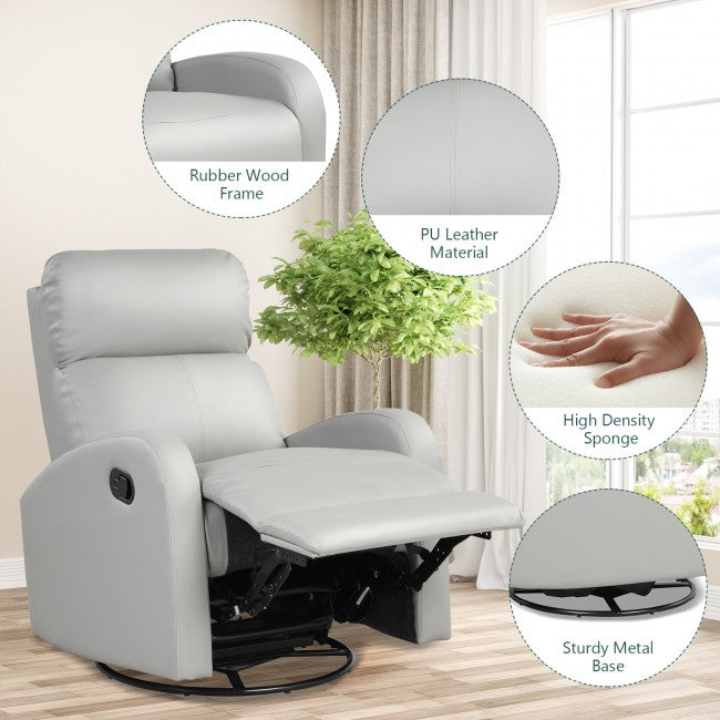 Single Recliner Chair Swivel Rocker Sofa Home Theater Seating with Padded Seat Backrest and Footrest