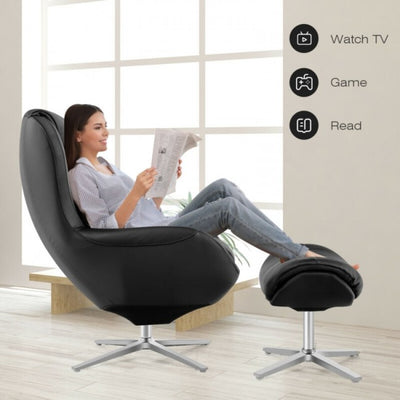 360° Swivel Leather Rocking Chair with Ottoman and Padded Cushions