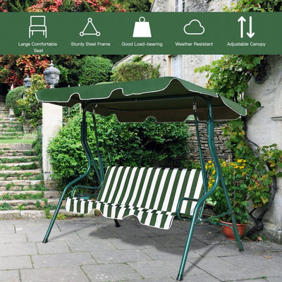 3 Seat Outdoor Patio Swing Chair Canopy Swing with Cushion and Steel Frame