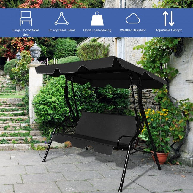 3 Seat Outdoor Patio Swing Chair Canopy Swing with Cushion and Steel Frame