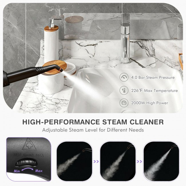 2000W Multifunctional Steam Cleaner Household Mop Heavy Duty Rolling Cleaning Machine with 19 Accessories for Carpet Floors