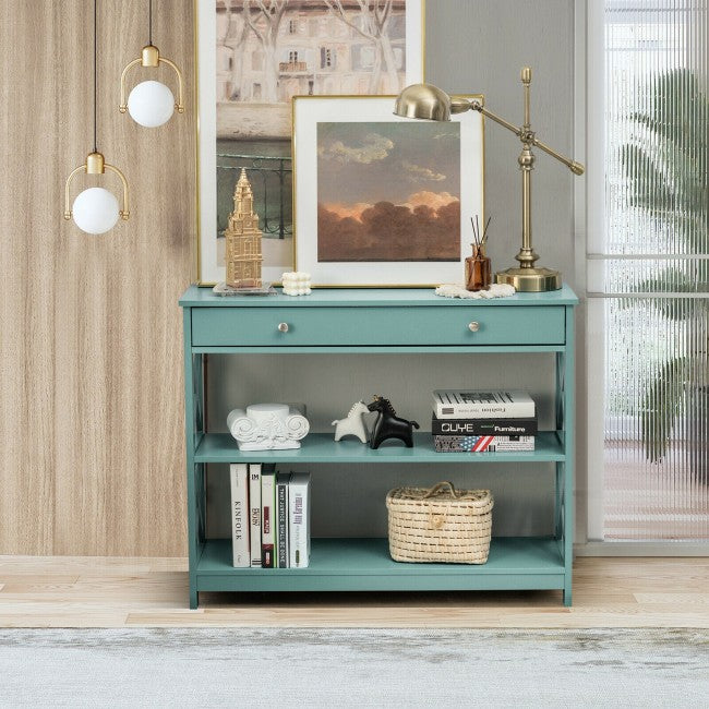 3-Tier Side Console Table Entryway Table Narrow Accent Table with Drawer and Storage Shelves