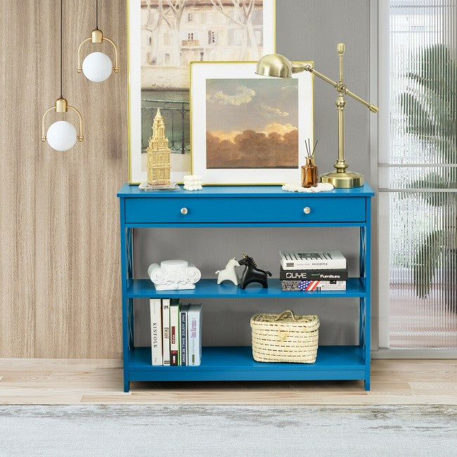 3-Tier Side Console Table Entryway Table Narrow Accent Table with Drawer and Storage Shelves