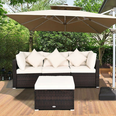 4 Pieces Patio Rattan Furniture Set Sectional Conversation Sofa Set with Ottoman and Cushion