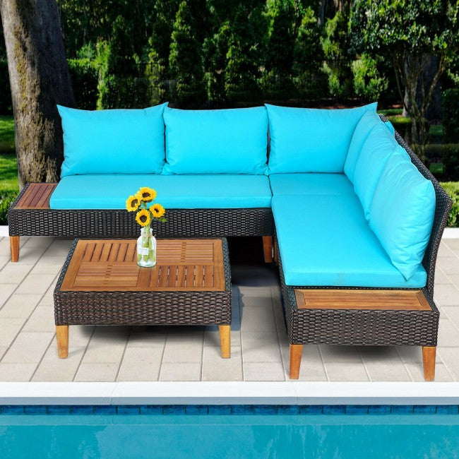 4 Pieces Outdoor Patio Rattan Wicker Furniture Set with Cushion and Side Table