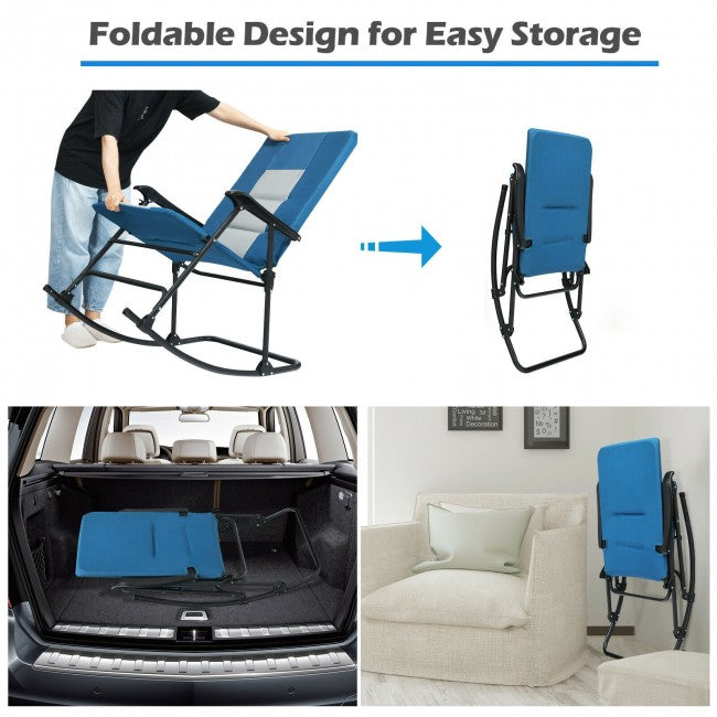 Outdoor Portable Folding Rocking Chair with Armrest &amp; Padded Seat